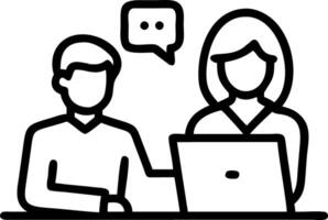 Diligent Latin female manager instructing young male coworker using laptop at office clarifying corporate project details vector