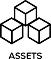 Digital cube blocks labeled Assets being arranged in an efficient layout representing resource management in business operations vector