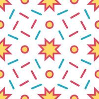 Design a seamless pattern featuring retro geometric shapes in bold contrasting colors for a vibrant 1980s aesthetic vector