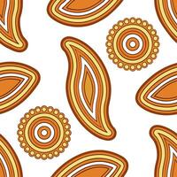 Design a seamless pattern with paisley motifs inspired by 1970s bohemian style in warm earthy colors vector