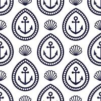 Design a seamless pattern featuring paisley motifs with nautical elements in navy and white vector