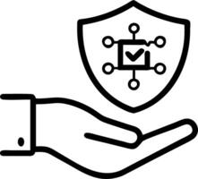 Cybersecurity shield illustrated by a hand holding a glowing shield featuring a VPN secure icon in a digital protection scenario vector
