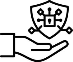 Cybersecurity Management Holographic shield and data encryption icons held in one hand representing cybersecurity management in a digital security interface vector