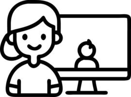 Cute African girl participates in distance learning via virtual online class conference with teacher tutor and peers studying together at home on computer Set 12 vector
