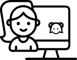 Cute African girl participates in distance learning via virtual online class conference with teacher tutor and peers studying together at home on computer Set 10 vector