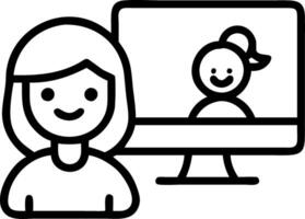 Cute African girl participates in distance learning via virtual online class conference with teacher tutor and peers studying together at home on computer Set 2 vector