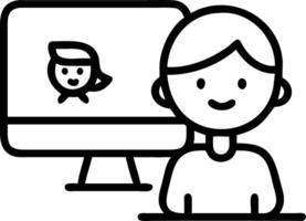 Cute African girl participates in distance learning via virtual online class conference with teacher tutor and peers studying together at home on computer Set 5 vector