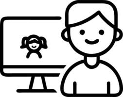 Cute African girl participates in distance learning via virtual online class conference with teacher tutor and peers studying together at home on computer Set 6 vector