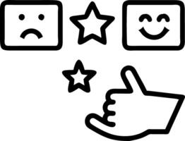 Customer feedback collection depicted by star ratings and smiley faces adjacent to a hand holding a feedback device or form for customer input Set 3 vector