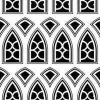 Create a seamless pattern with Gothic architectural elements and pointed arches in monochrome vector