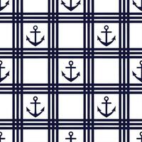 Create a seamless pattern featuring tartan motifs with nautical elements in navy and white vector