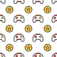 Create a seamless pattern featuring retro arcade game icons in pixel art style for a nostalgic gaming theme vector