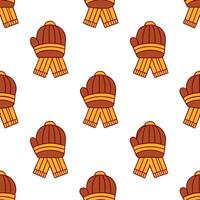 Cozy knitted mittens and scarves seamless tile pattern with autumn hues and textures Set 2 vector