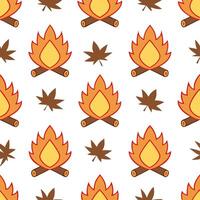 Cozy bonfire and fall leaves seamless tile pattern with warm autumn tones vector