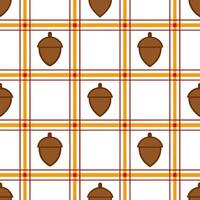 Cozy autumn plaid and acorns seamless tile pattern with warm colors and rustic textures vector