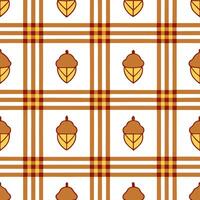 Cozy autumn plaid and acorn seamless tile pattern with warm colors and rustic textures vector