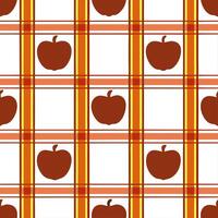 Cozy autumn plaid and apples seamless tile pattern with warm colors and fall elements vector