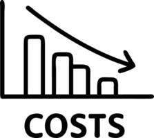 Cost reduction chart declining bar graph labeled Costs with glowing red marker in a financial analysis setting Set 2 vector