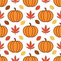 Cozy autumn harvest seamless tile pattern with pumpkins apples and colorful leaves vector