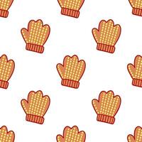 Cozy autumn knit gloves seamless tile pattern with warm colors and textured details vector
