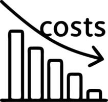 Cost reduction chart declining bar graph labeled Costs with glowing red marker in a financial analysis setting vector