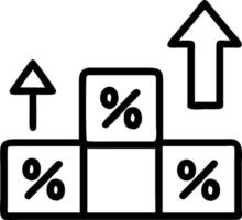Concept illustrating interest rates and financial growth with wooden blocks displaying percentage symbols and upward arrows representing economic growth and dividends vector