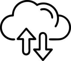 Cloud technology illustrated by a glowing cloud icon featuring download and upload arrows being handled by a business professional vector