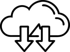 Cloud technology illustrated by a glowing cloud icon featuring download and upload arrows being handled by a business professional Set 2 vector