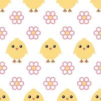 Charming Easter chicks and spring flowers seamless tile pattern with pastel colors vector