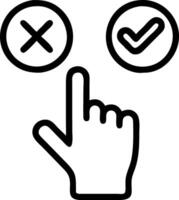 Cancel or Confirm A hand interacting with floating cancel and confirm buttons in a digital decision interface vector
