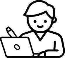 Busy young HR manager at laptop taking notes juggling e learning session driving efficient communication in lively corporate setting vector