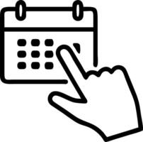 Calendar Planning A hand interacting with a floating calendar showing highlighted dates representing calendar planning in a digital workspace vector