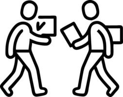 Busy mature professional business people two happy business man and woman executives partners team working together walking in office using digital tablet talking on company financ vector