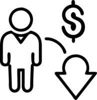 Businessman working on company cost saving with decreasing coins stacking and down arrow symbolizing cost management and reduction in empty space Set 2 vector