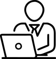 Businessman typing on laptop with holographic work safety compliance and security icons symbolizing workplace safety and regulatory adherence in empty space vector