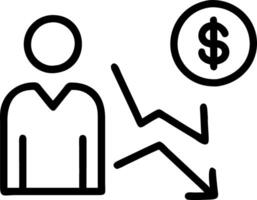 Businessman working on company cost saving with decreasing coins stacking and down arrow symbolizing cost management and reduction in empty space vector