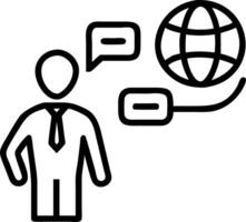Businessman reviewing multilingual capabilities for global business planning using holographic language tools vector