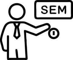 Businessman points to SEM icons on digital interface representing search engine marketing SEO strategies and online advertising rankings Set 2 vector