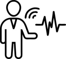 Businessman managing soundwave recognition and audio data analysis using holographic tools vector