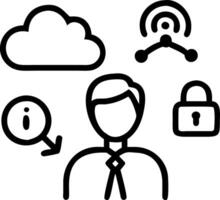 Businessman interacts with SASE icons on digital interface representing secure access service edge technology cloud security network management and cybersecurity solutions concept vector