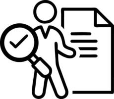 Businessman holding magnifying glass focusing on approved document with checkmark on wooden cube symbolizing quality assurance and document control in empty space vector