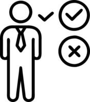 Businessman interacting with glowing approval and rejection icons for task confirmation and decision making vector