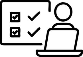 Businessman evaluating assessment survey with checkboxes on online laptop choosing correct answers in test symbolizing online exam and knowledge quiz in empty space Set 2 vector