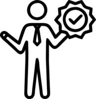 Businessman holding holographic digital check mark icon symbolizing standard quality control certification assurance and automation process in empty space Set 2 vector