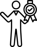 Businessman holding holographic digital check mark icon symbolizing standard quality control certification assurance and automation process in empty space vector
