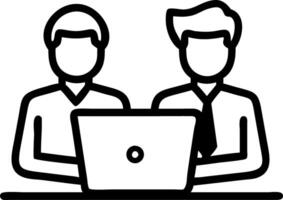 Business team of two busy happy professional business men employees working together standing in corporate office having conversation sharing ideas using laptop computer technology Set 8 vector