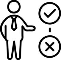 Businessman approving and rejecting tasks using futuristic holographic check and cross icons vector