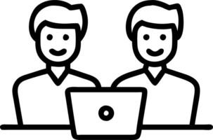 Business team of two busy happy professional business men employees working together standing in corporate office having conversation sharing ideas using laptop computer technology Set 10 vector