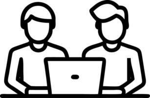 Business team of two busy happy professional business men employees working together standing in corporate office having conversation sharing ideas using laptop computer technology Set 5 vector