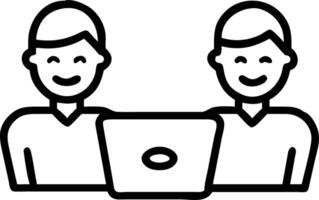 Business team of two busy happy professional business men employees working together standing in corporate office having conversation sharing ideas using laptop computer technology Set 2 vector